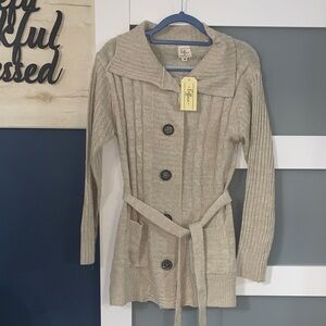 Tan Cable Knit Cardigan Sweater